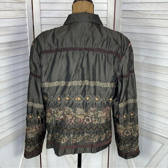 ELCC Vintage Embroidered Taffeta Blazer Jacket Gray Large Button Front - Picture 4 of 15